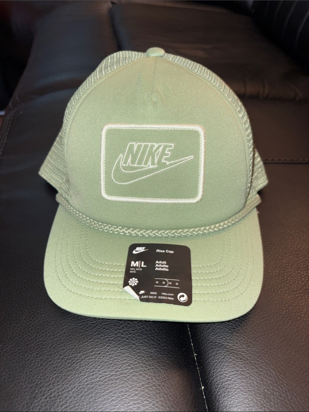 Nike Men's Sage Green Rope-Detail Trucker Hat